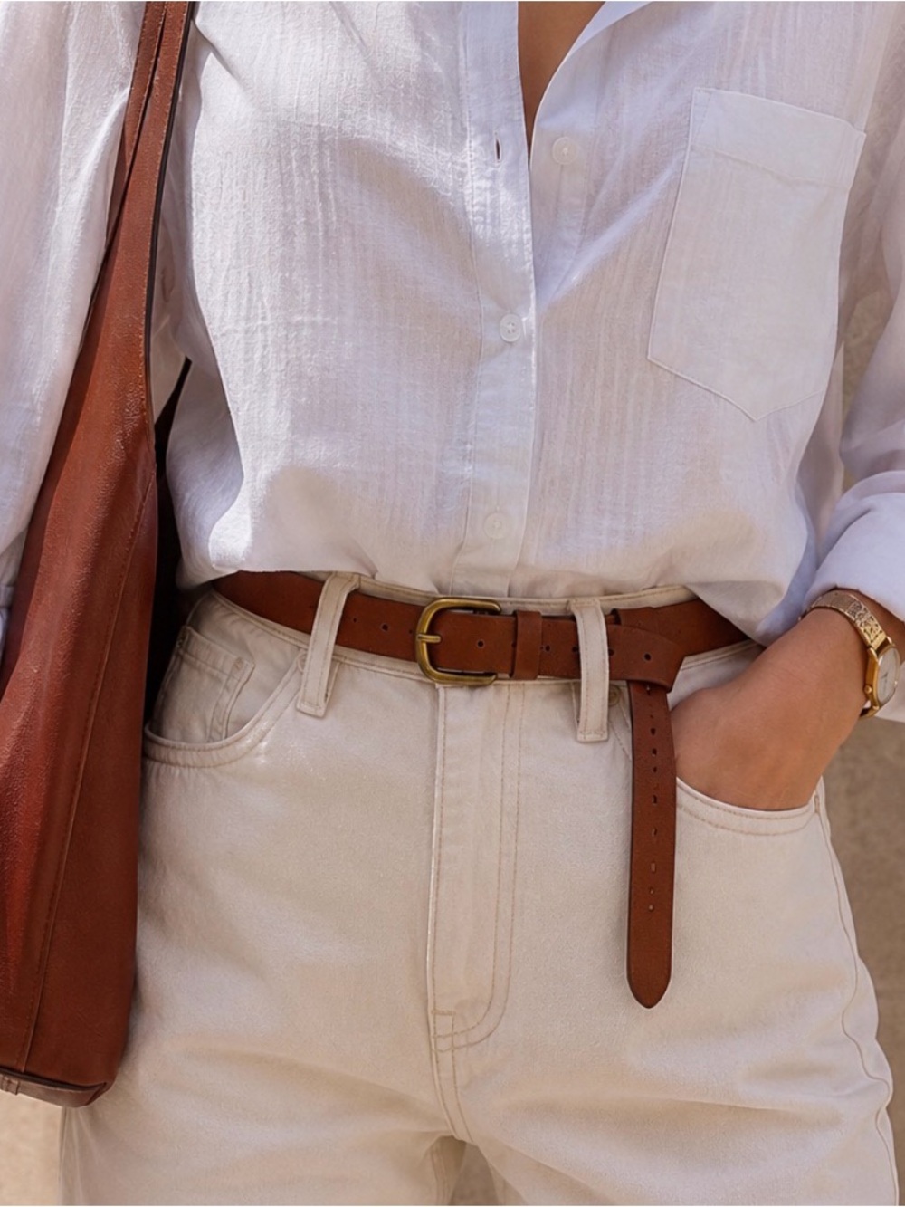 Madewell Brown Leather Belt with Brass Buckle